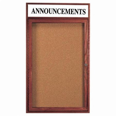 AARCO Aarco Products CBC3624RH 1-Door Enclosed Bulletin Board with Header - Cherry CBC3624RH